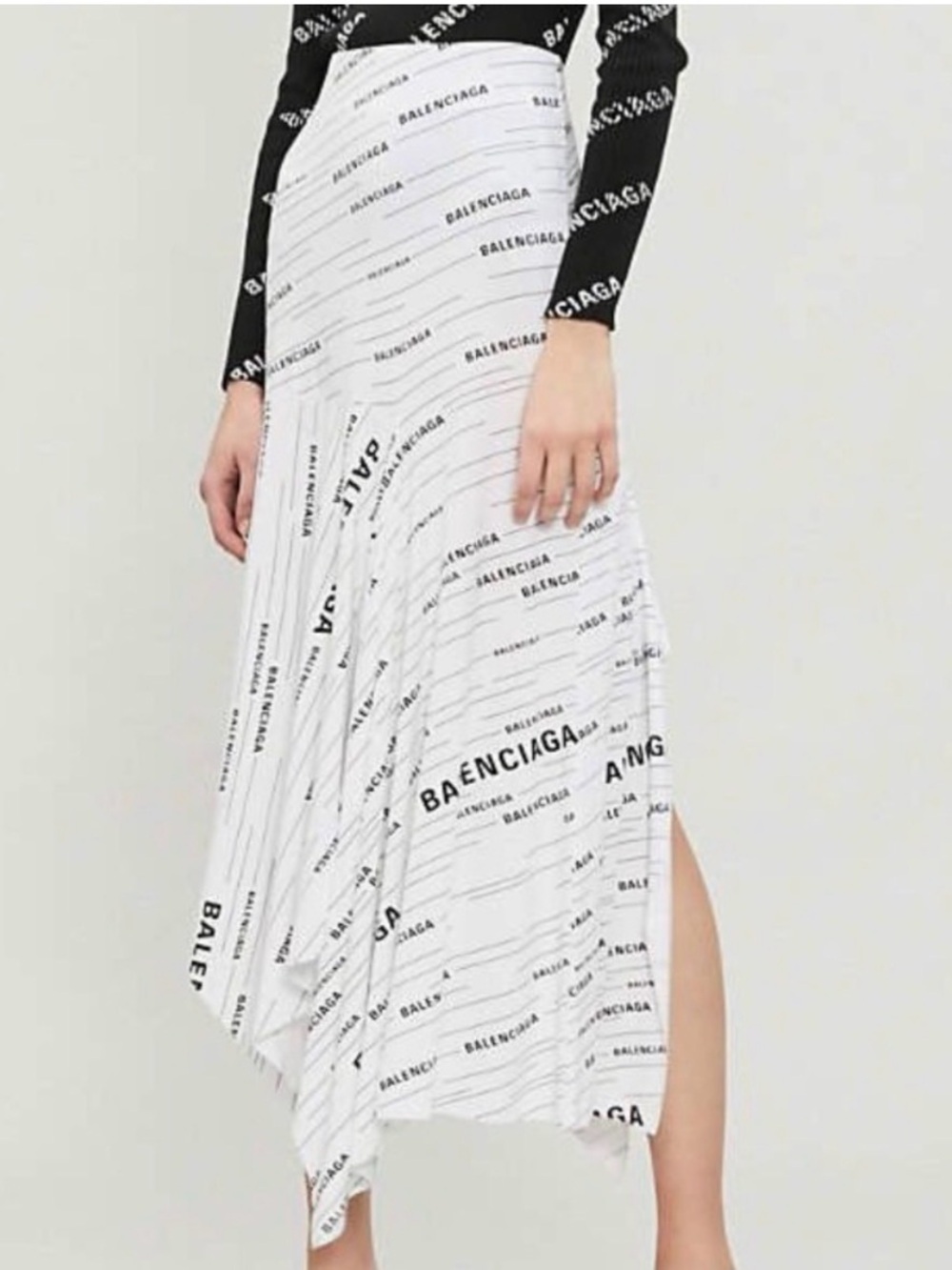 BALENCIAGA Draped Logo-Print Jersey Midi Skirt